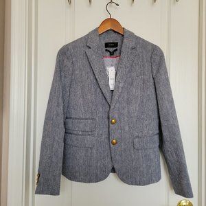 NWT J. Crew Dalton blazer in Navy Ivory Herringbone Italian Cotton/Linen Size 0